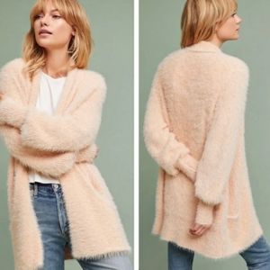 Anthropologie Knitted & Knotted Long Cozy Blush Pink Wool Cardigan, Size Large